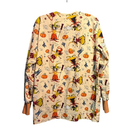 Peaches Uniforms size Small Halloween Long Sleeve Scrubs Jacket Button Front - Picture 2 of 7